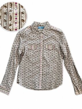 Y2K Overdrive Junior Cotton Western Shirt Floral Stripe Pearl Snap button down